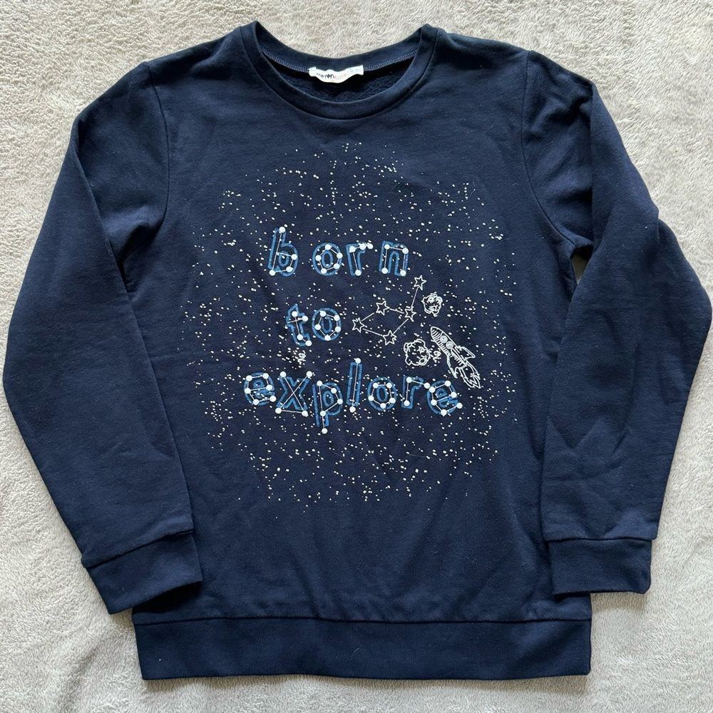 9-10 years, Born to Explore kids navy sweater, Space theme